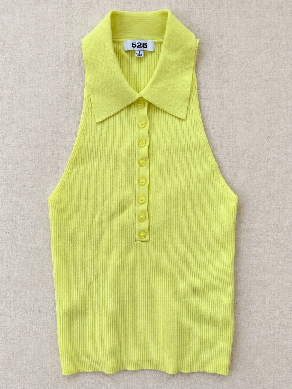 Anthropologie 525 America Knit Polo Tank S Chartreuse Yellow Ribbed Preppy - Picture 9 of 11